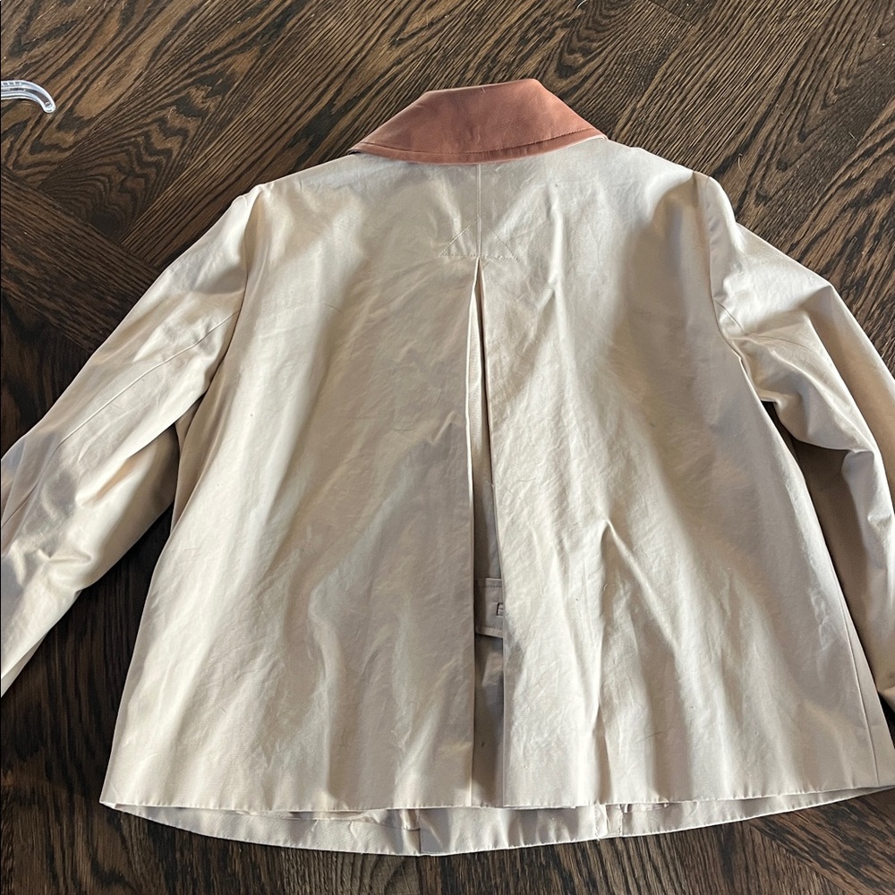 Ralph Lauren green label Cream Trench Coat Brown Collar double breasted crop - Picture 7 of 7